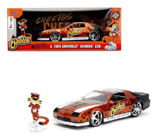JADA Diecast Model Car 34384 Chevy Chevrolet Camaro Z 28 Z28 1985 and Chester Cheetah figure Cheetos
