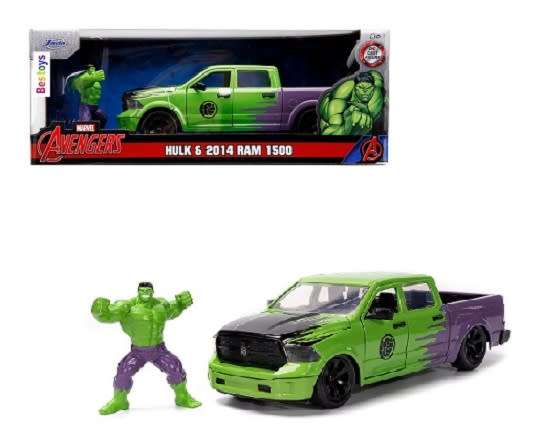 JADA Diecast Model Car 99726 Dodge RAM 1500 Pickup 2014 + Hulk figurine Marvel Avengers 1/24 scale