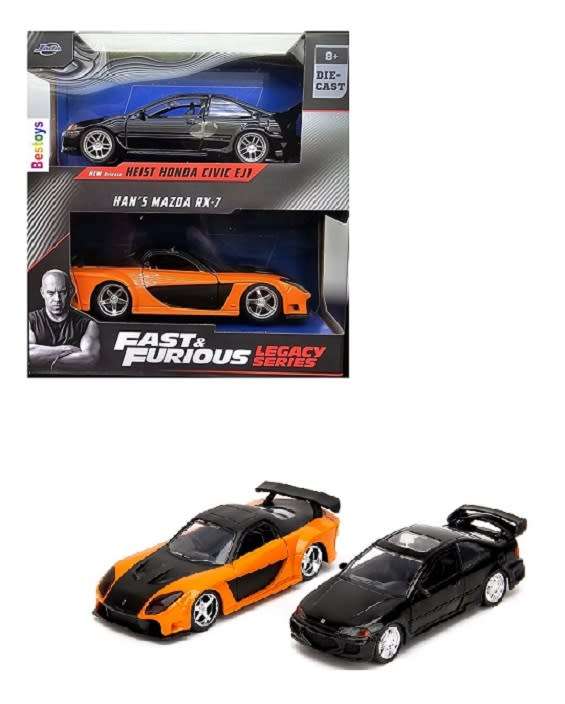 JADA Diecast Model Car 2 pk Honda Civic EJ1 Heist + Mazda RX 7 Han Fast & Furious Movie Film TV 1/32