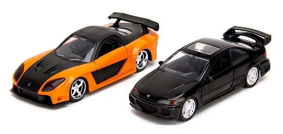 JADA Diecast Model Car 2 pk Honda Civic EJ1 Heist + Mazda RX 7 Han Fast & Furious Movie Film TV 1/32