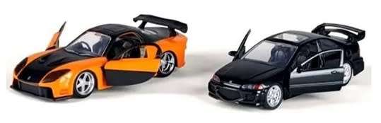 JADA Diecast Model Car 2 pk Honda Civic EJ1 Heist + Mazda RX 7 Han Fast & Furious Movie Film TV 1/32