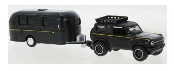 Maisto Diecast Model Car Tow & Go Ford Bronco 2021 + Camper Trailer Caravan 1/64 scale