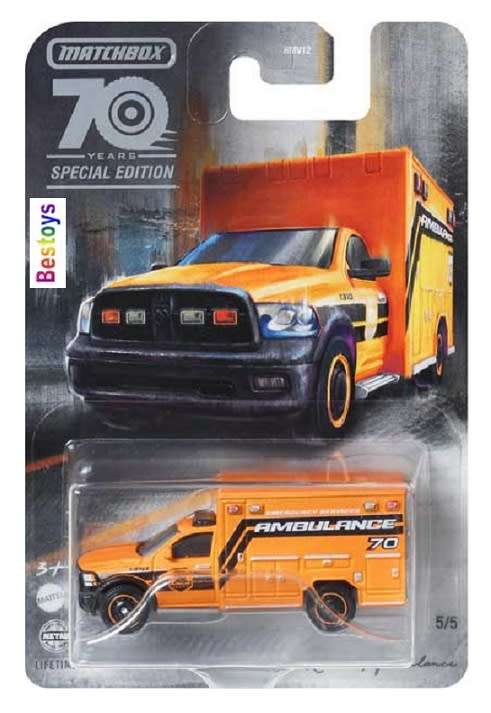 Matchbox Diecast Model Car Moving Parts Dodge RAM Ambulance 2019 70th Anniversary