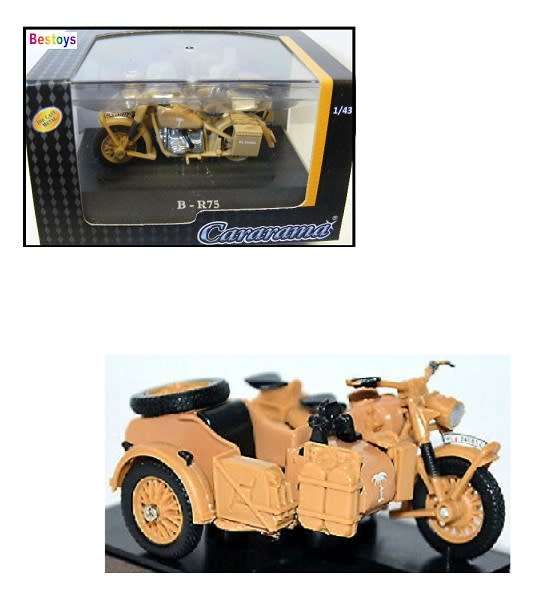 Cararama Hongwell Diecast Model Motorcycle Bike & Sidecar BMW R 75 R75 Military 1/43 scale