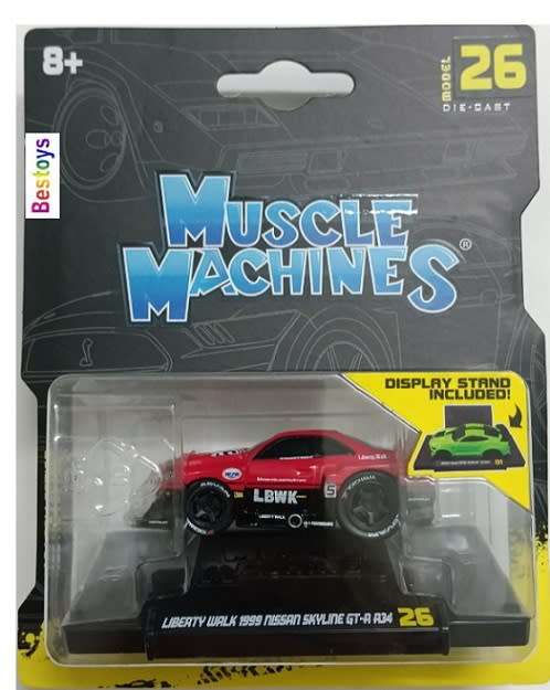 Maisto Muscle Machines Diecast Model Car Nissan Skyline GT R R34 1999 Liberty Walk No 5 1/64 scale