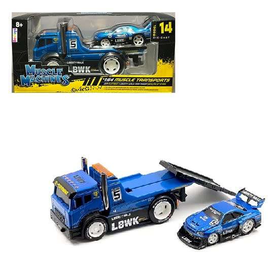 Maisto Muscle Machines Diecast Model Car Transport JDM Flatbed Truck + Nissan Skyline GT R R34 1999