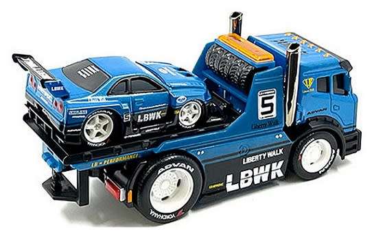 Maisto Muscle Machines Diecast Model Car Transport JDM Flatbed Truck + Nissan Skyline GT R R34 1999