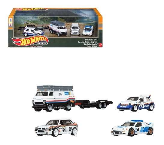 Hot Wheels Premium Set Rally Legends Ford RS Lancia MG Hauler + Trailer