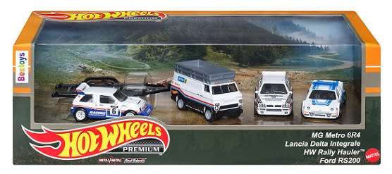 Hot Wheels Premium Set Rally Legends Ford RS Lancia MG Hauler + Trailer