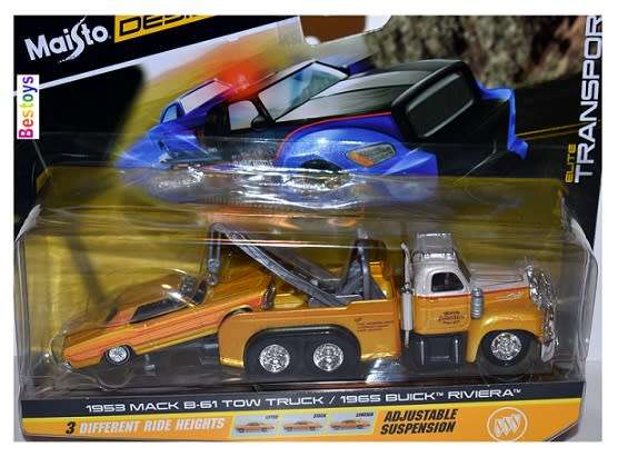 Maisto Elite Transport Mack B 61 B61 Recovery Tow Truck + Buick Riviera 1965 with suspension