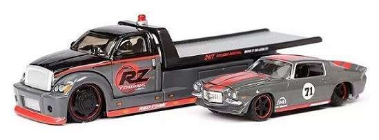 Maisto Design Diecast Model Car Elite Transport Flatbed Recovery Truck + Chevy Camaro Z 28 1971 1/64