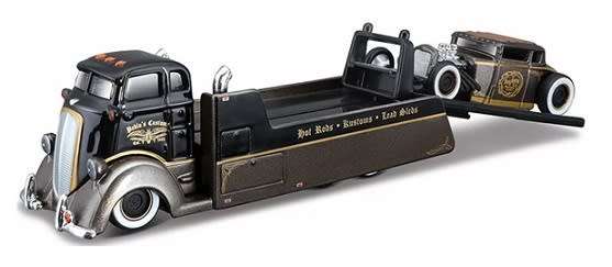 Maisto Elite Transport COE Flatbed Recovery Truck + Ford Model A 1929 `Pablo`s Customs` 1/64 scale