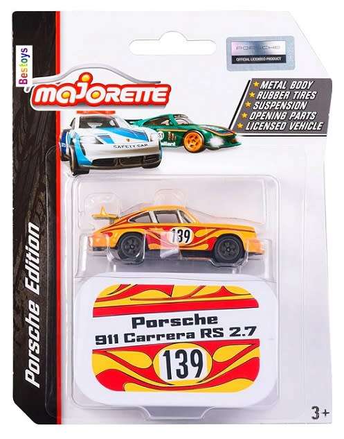 Majorette Diecast Model Car Porsche Series Porsche 911 Carrera RS 2.7 No 139 + Collector Tin 1/64