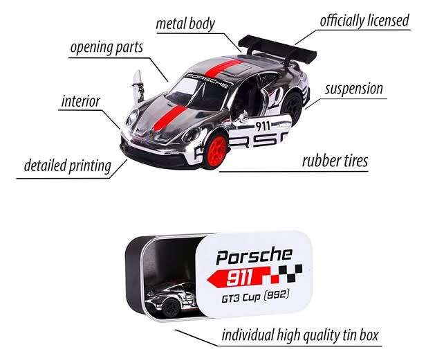 Majorette Porsche Series Porsche 911 GT 3 GT3 Cup 992 No 911 + Collector Tin