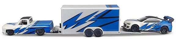 Maisto Model Car Design Series Team Hauler Chevy Chevrolet 1500 Pickup 1987 + Subaru BRZ 2019 + Trai