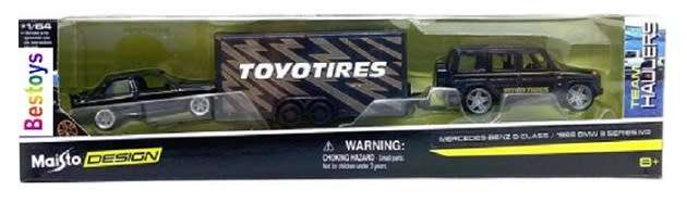 Maisto Diecast Model Car Design Series Hauler Mercedes Benz G Class & BMW 3 Series M 3 M3 1988 + Tra