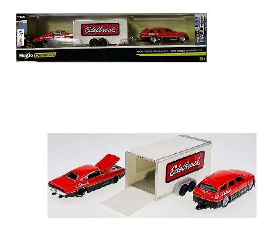 Maisto Diecast Model Car Design Series Hauler Dodge Magnum RT 2006 + Dodge Charger RT 1969 + Trailer