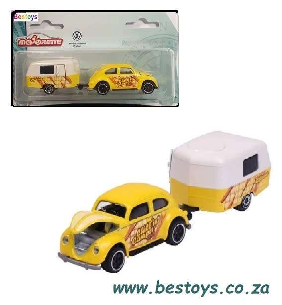 Majorette Diecast Model Car 2 pk VW Volkswagen Beetle & Eriba Puck Caravan 1/64 scale