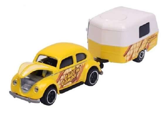 Majorette Diecast Model Car 2 pk VW Volkswagen Beetle & Eriba Puck Caravan 1/64 scale