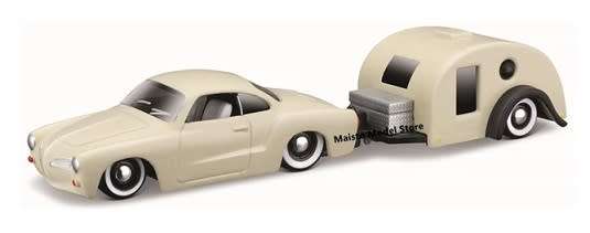 Maisto Diecast Model Car Design Tow & Go VW Volkswagen Karmann Ghia 1966 + Traveler Trailer Camper