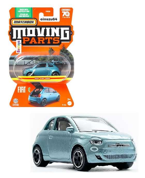 Matchbox Moving Parts 2023 Fiat 500 E 500E 2021 70th Anniversary