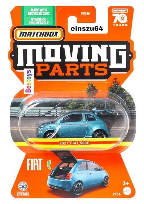 Matchbox Moving Parts 2023 Fiat 500 E 500E 2021 70th Anniversary