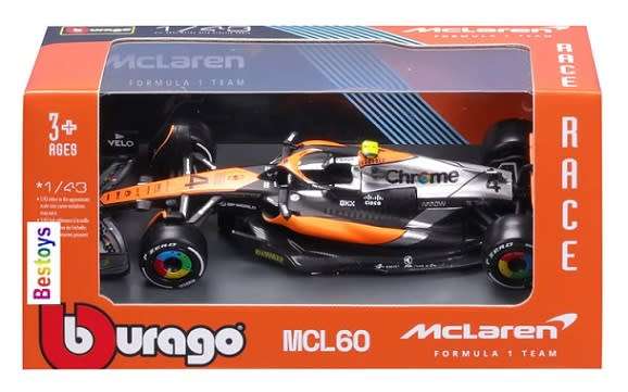 Burago 38087 Formula 1 F1 McLaren MCL 60 MCL60 No 4 Norris 2023 GP 1/43 scale