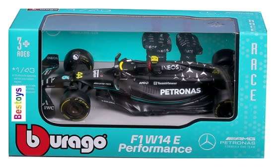 Burago 38080 Formula 1 F1 Mercedes AMG W 14 E W14E 2023 GP No 44 Hamilton "Petronas"