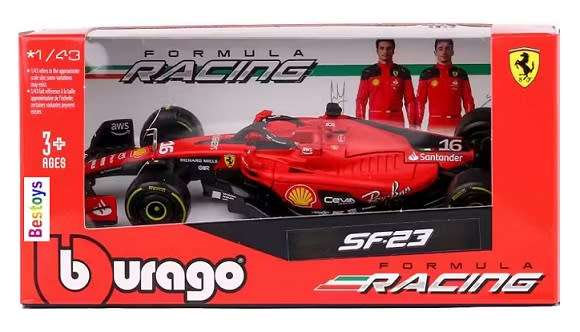 Burago Diecast Model Car 36836 Formula 1 F1 Ferrari SF 23 No 16 Le Clerc 2023 GP 1/43 scale