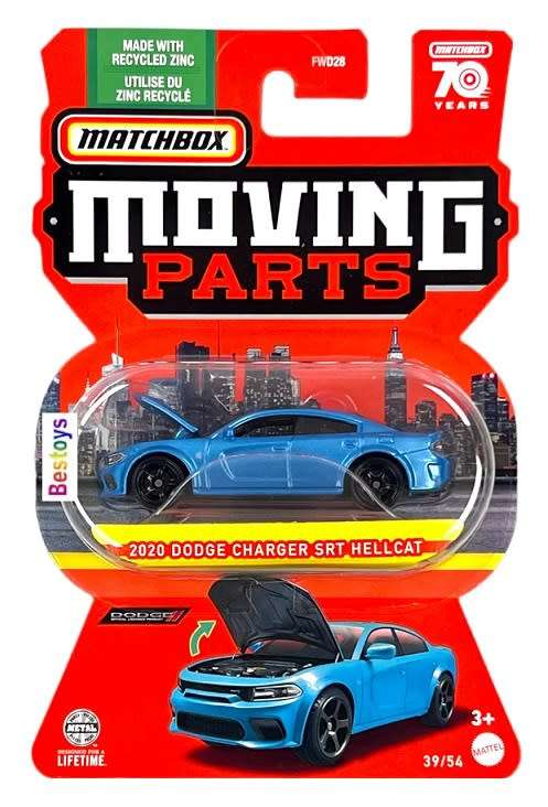 Matchbox Diecast Model Car Moving Parts Dodge Charger SRT Hellcat 2020 70th Anniv 1/64 scale