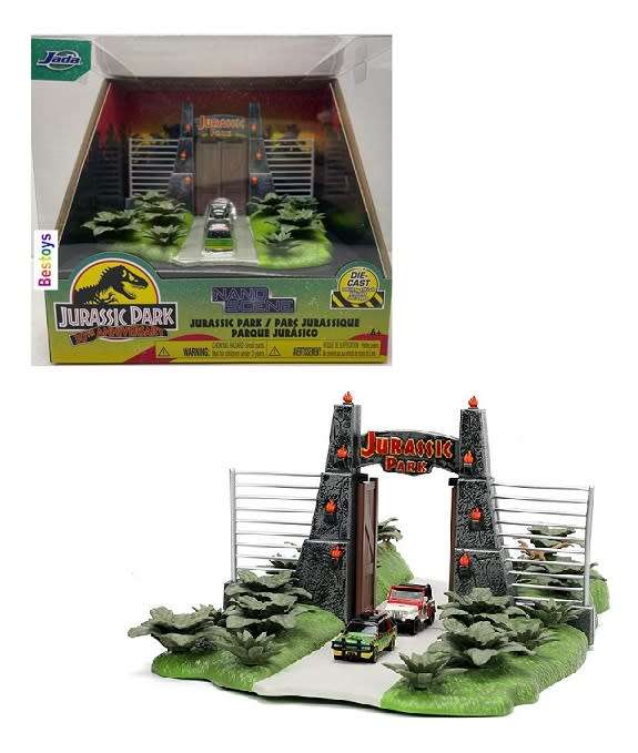 JADA Diecast Model Nano Set 34244 Jurassic Park Cars + Dinosaurs Diorama Movie Film TV