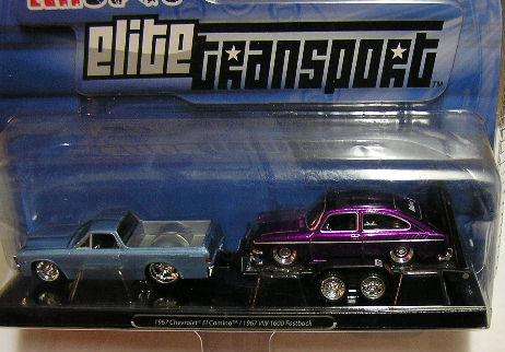 Maisto Elite Transport Chevrolet Chevy El Camino 1967 + Volkswagen VW Fastback 1600 1967 on trailer