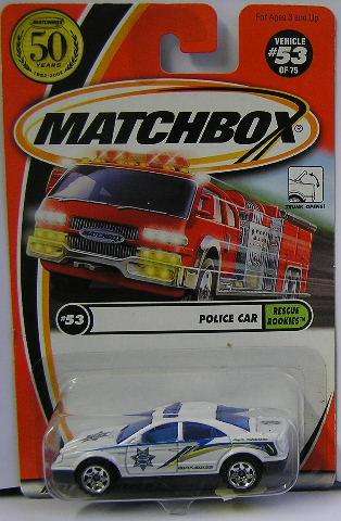 Matchbox Car 50th Anniversary No 53 , Police Car , 2001 on card , new in blister pack