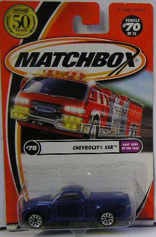 Matchbox Car 50th Anniversary No 70 , Chevrolet Chevy SSR , 2001 on card , new in blister pack