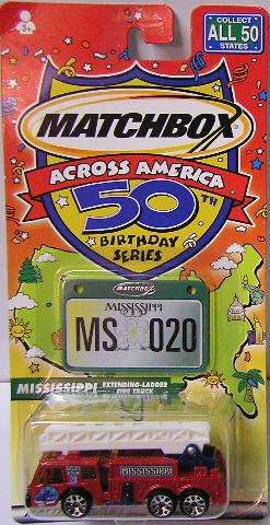 Matchbox Diecast Car Across America 50th Birthday Series Extending Ladder Fire Truck Mississippi new