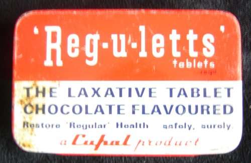 VINTAGE REGULETTS TABLETS, THE LAXATIVE TABLET CHOCOLATE FLAVOURED TIN
