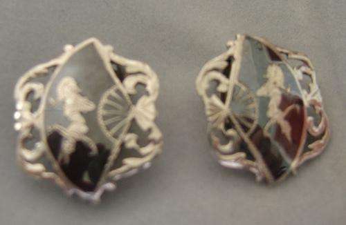 VINTAGE SIAM SILVER NEILLOWARE ENAMEL CLIP-ON EARRINGS