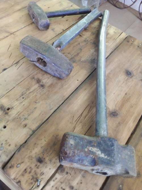 Antique 15 lbs + 5 lbs +3 lbs Blacksmith Temper hammers