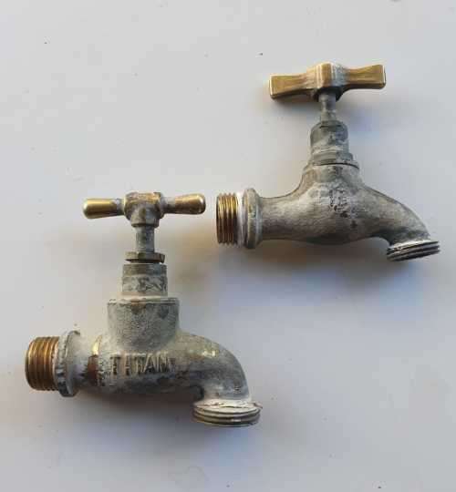 Two Vintage brass taps. Beautiful patina.