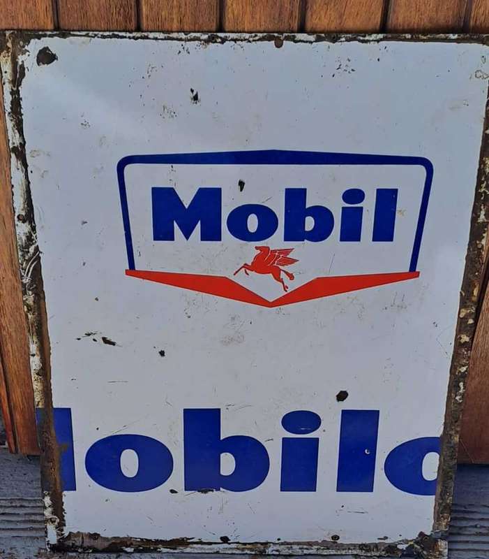 Double sided vintage enamel Mobil sign.
