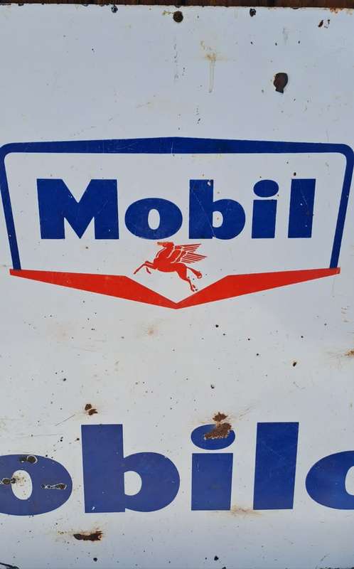 Double sided vintage enamel Mobil sign.