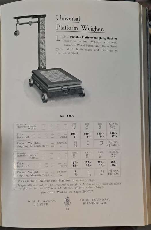 W & T Avery Ltd. Weighing Apparattus - 1909