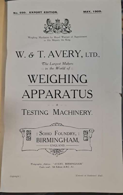 W & T Avery Ltd. Weighing Apparattus - 1909