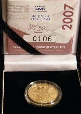 ######## 2007 SA World Heritage Site Gold R2 - 1/4 oz Gold & 24 Crt , Now @ R1 Auction !! #######