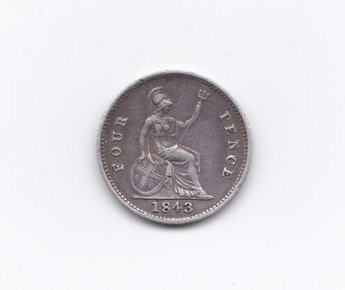 1 x 1843  GREAT BRITAIN  4 PENCE - TOP GRADE - RARE - 175 YEARS OLD - PLEASE CHECK SCANS OF COIN