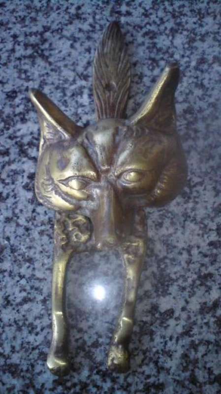 Old Brass Fox face Door Knocker