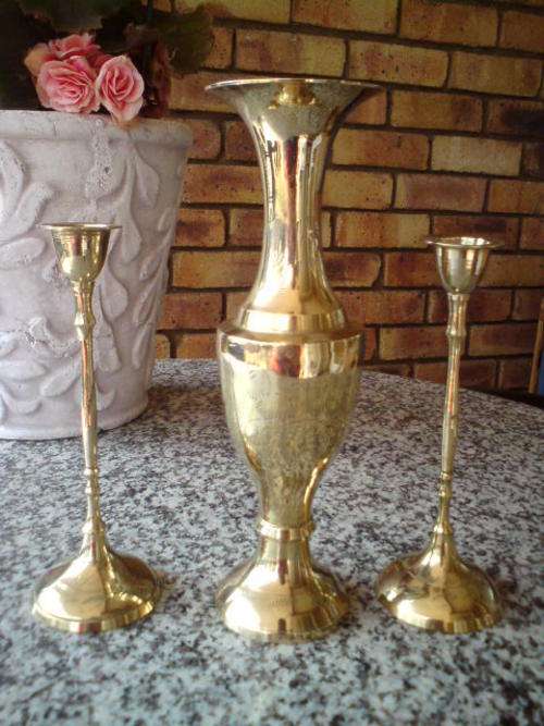 Brass Vase with 2 Candle Holders (dainty)
