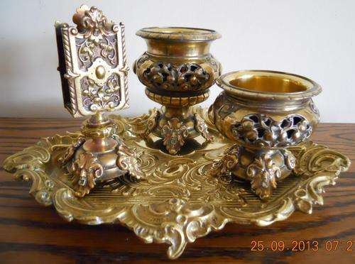 Stunning Art Nouveau 4 Piece  BRASS  Desk Set