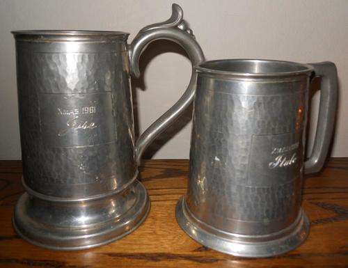 Two x Pewter Mugs with Glass Bottoms