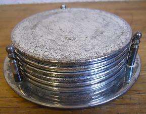 Set of 6 Metal Plated Coasters in Holder